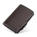 Dark brown PU leather automatic pop-up card holder RFID blocking metal wallet variant. - Coffee Plain Grain
