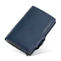 Dark Blue PU Leather Automatic Pop-up Card Wallet RFID Blocking Metal Card Holder Variant SKU - Blue Plain