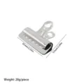 Silver metal bulldog clip office binder clip with size dimensions for document organization. - 65mm