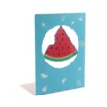 Blue metal bookend with cute watermelon design, simple cartoon desktop book organizer. - Watermelon