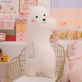 Cute plush cat body pillow for kids sleep, soft stuffed animal toy for girls bed cushion. - Silly Bear Long Body Pillow in White