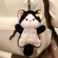 Süßer schwarz-weißer Plüsch Katzen Taschen Anhänger Schlüsselanhänger für Rucksack und Schultasche - Katze