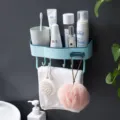 Wall mounted bathroom storage shelf plastic rectangular organizer holder rack for shower - Blue