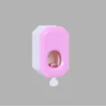 Wall-mounted automatic toothpaste dispenser, pink and white plastic toothbrush holder. - Pink