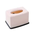 European plastic tissue box, pink container with black base and gold opening for home decor. - Square / Beige