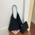 Borsa tote intrecciata nera con pochette, Grande capacità Elegante Borsa a tracolla casual - Nero