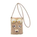 Niedliche Winter Plüsch Handytasche mit braunem Bären Design und Schultergurt für Damen. - Handytasche / Khaki