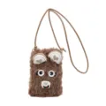 Süße braune Plüsch Umhängetasche für Handys mit niedlichen Tierohren und Herzgesicht Design. - Handytasche / Braun