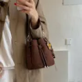 Brown Suede Bucket Bag Retro Soft Leather Drawstring Crossbody Bag Autumn Winter Handbag - With Pendant / Coffee