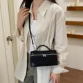 Retro black matte suede vanity bag, chic top-handle crossbody bag for autumn winter fashion. - Black