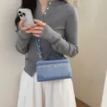 Blue Suede Vanity Bag Retro Chic Top Handle Crossbody Shoulder Bag for Daily Wear - Blue