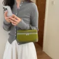 Vintage green suede vanity handbag, chic casual top handle shoulder cross body bag. - Green