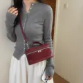 Retro frosted velvet vanity bag autumn winter chic top handle crossbody bag for women - Red