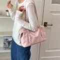 Sac porté épaule rose en cuir verni pour femme, sac oreiller vintage décontracté pour travail. - Rose