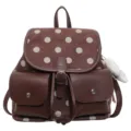 Korean style brown polka dot backpack for women, stylish and lightweight daily commute bag. - With Pendant / Coffee