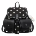 Korean style black and white polka dot backpack for women, chic casual daily commuting bag. - With Pendant / Black