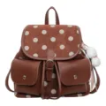 Korean style brown polka dot backpack with PU leather pockets and charm for daily commute. - With Pendant / Brown