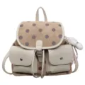 Korean style polka dot backpack beige brown cute daily commute casual school bag variant - With Pendant / Off White
