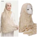 Detailed view of the glossy crushed tulle headscarf, soft breathable lettuce edge design. - 14#