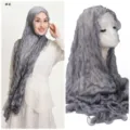 Glossy crinkled tulle long hijab scarf, solid color breathable lettuce edge soft wrap. - 4#