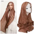 Solid color crinkled chiffon long hijab scarf with lettuce edge breathable Muslim head wrap. - 13#
