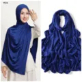 Pañuelo hijab largo de jersey líquido azul real, tela drapeada suave, accesorio elegante mujer. - 180cm / Estilo 21