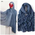 Vintage solid crinkle hijab scarf, soft breathable cotton long shawl for daily wear. - 4# Cream White
