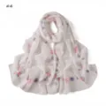 Women white chiffon long scarf with floral bow print, lightweight spring fashion accessory. - Black Polka Dot