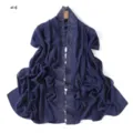 Navy blue chiffon scarf detail featuring delicate camellia embroidery and lightweight design. - Polka Dot (#4)