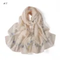 Floral print chiffon scarf, lightweight spring long scarf, elegant blue flower design neck wrap. - #7