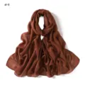 Detailed view of brown striped colorful silk scarf, lightweight, breathable, daily commute style. - #9 Brown
