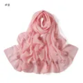 Women pink floral print chiffon scarf, lightweight spring summer long headscarf wrap. - US Size 8