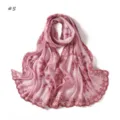Detailed view of pink embroidered sequin scarf showcasing delicate floral lace edge texture. - Geometric #5