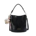 Sac seau femme cuir cire retro elegante sacoche bandouliere avec pendentif ours - Noir