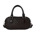 Geflochtene Damen Boston Tasche PU Leder Bowling Handtasche Lässige Schulter Umhängetasche - Kaffeebraun
