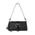 Borsa a spalla intrecciata nera da donna, elegante borsa da giorno con fibbia decorativa. - con portachiavi / Nero