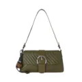 Chic borsa a spalla intrecciata da donna, borsa baguette verde oliva con fibbia in metallo. - con portachiavi / Verde