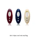 Set of 3pcs oval colored plastic safety pins with rhinestones hollow design brooch set - Hollow Oval / Pack of 3 / Red