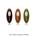 Detailed view of 3pcs oval resin hijab pins with rhinestones, colorful fashion safety pins. - Hollow Oval / Pack of 3 / Green