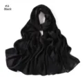 Black satin jacquard long scarf detail, soft breathable fabric, elegant drape and texture. - Black