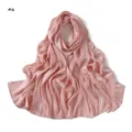 Pink satin silk long scarf with subtle jacquard leopard wide stripes for women soft and elegant. - Pink