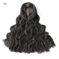 Solid crinkle rayon scarf with fringe detail, vintage dark grey long fashion scarf for women. - Pattern #2