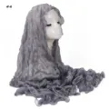 Grey pleated chiffon hijab scarf with lettuce edge, soft shiny lightweight head wrap for women. - Galaxy Grey