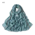 Blue-green floral embroidered chiffon long scarf, lightweight breathable women hijab. - Teal