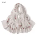 White chiffon floral scarf with delicate digital print design, lightweight long shawl. - Up House Balloon