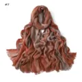Gradient crinkle rayon scarf detail showing soft orange and grey tones with delicate fringes. - #7