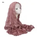 Shiny crinkled sheer long hijab scarf with lettuce edge breathable soft solid wrap headscarf - Grey Cherry
