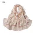 Floral chiffon scarf for women, lightweight spring and summer long neck wrap design. - Crescent Moon Star