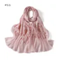Pink silk satin scarf featuring delicate spider web sequin embroidery and soft drape. - Style #11