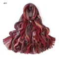 Gradient rayon crinkle scarf detail showing soft fabric texture and elegant fringe edges. - Style #9